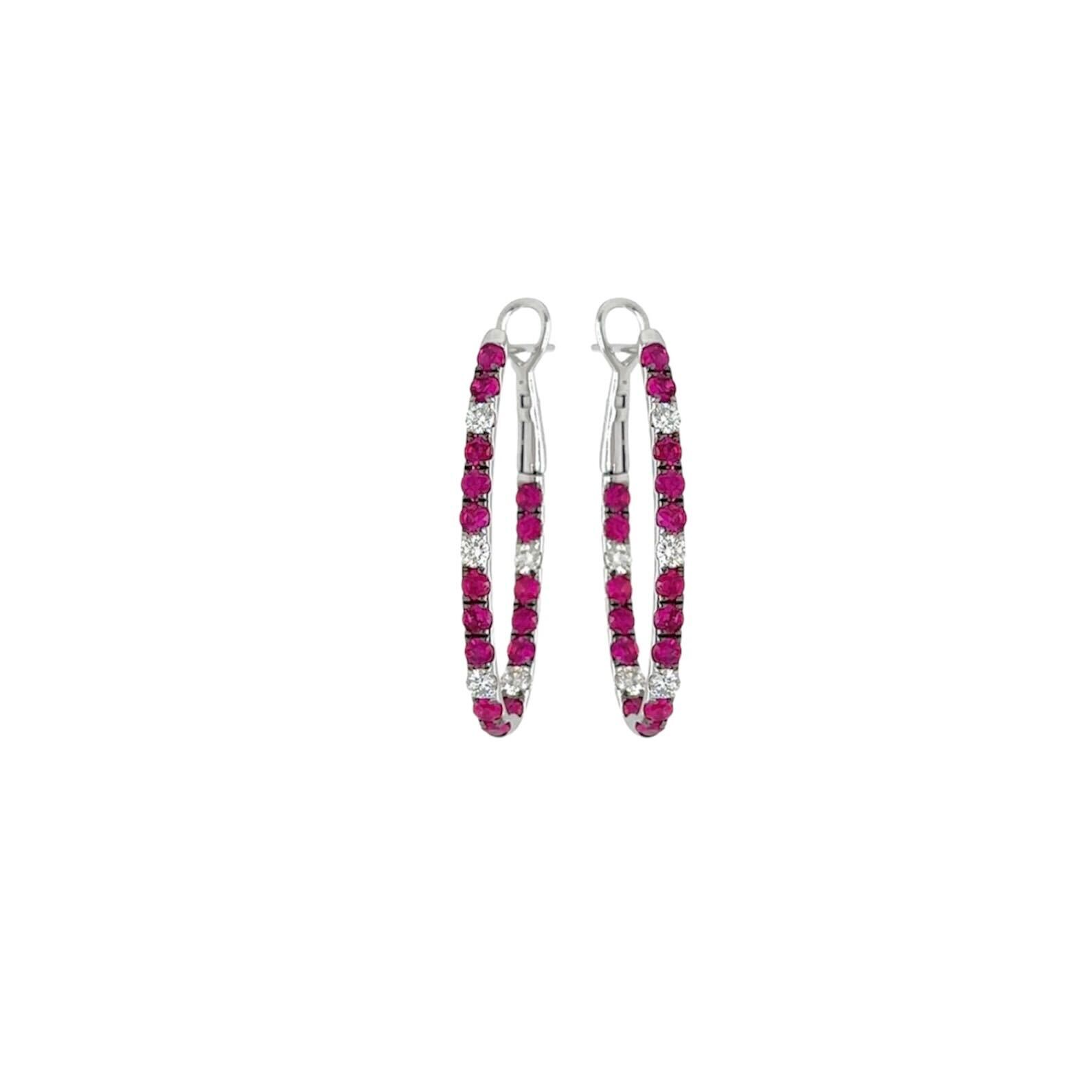 Oval Ruby Diamond Hoop Earrings