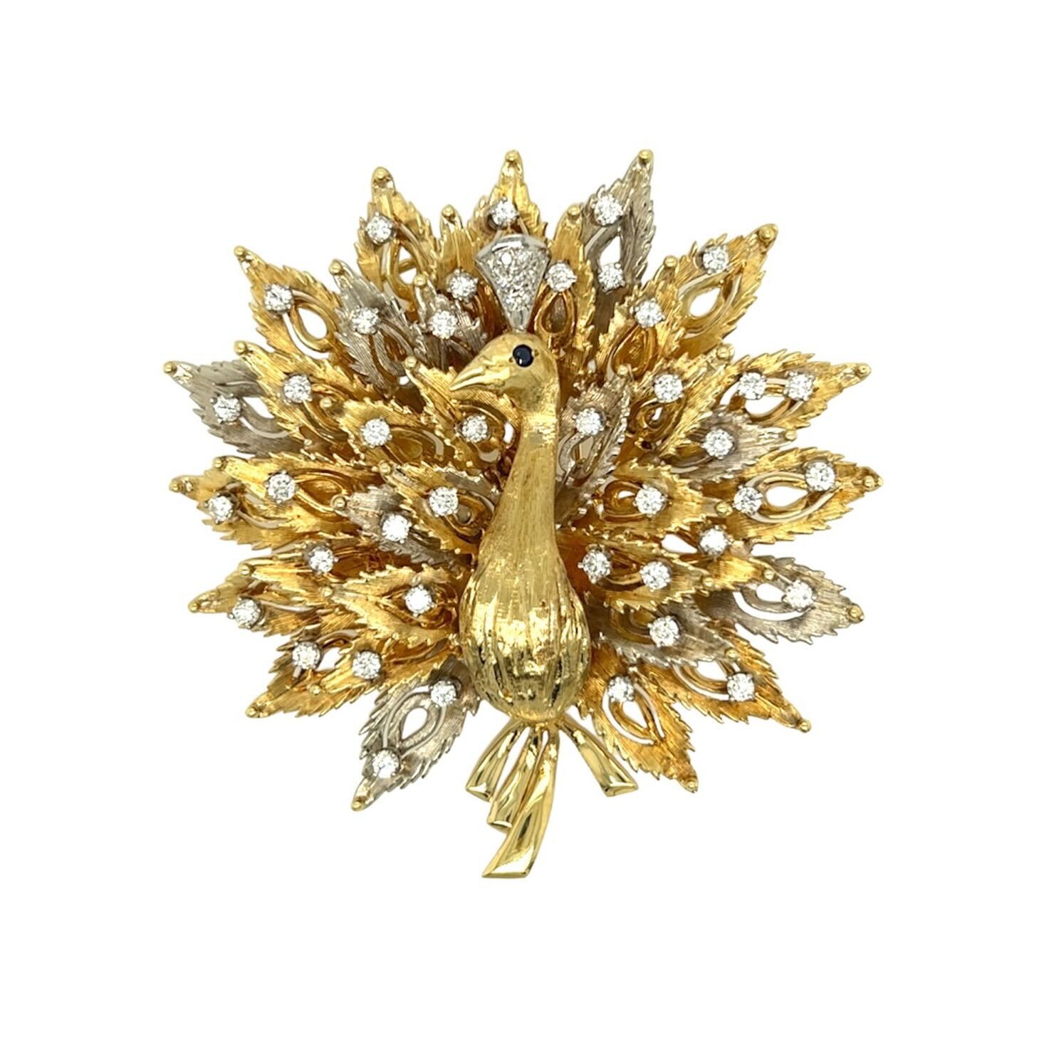 Erwin Pearl Gold Diamond Peacock Brooch