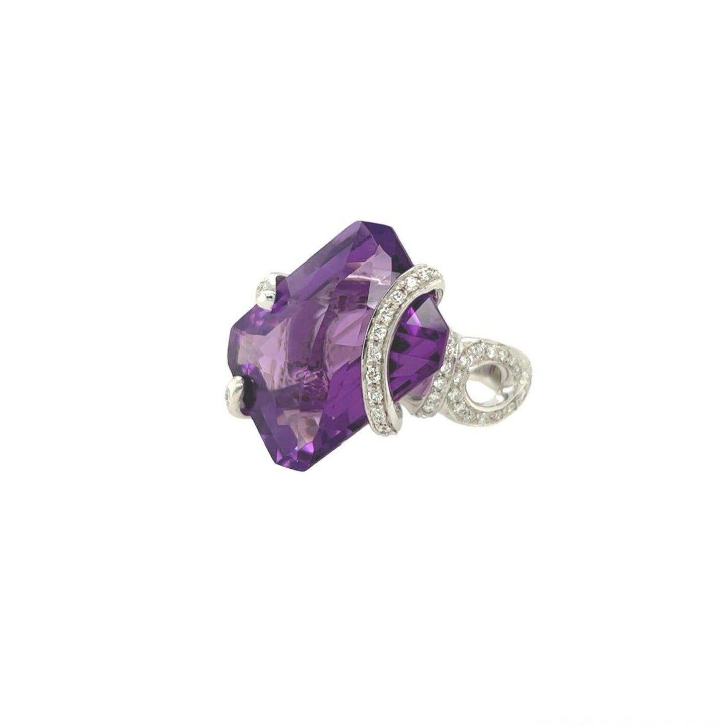 Bold Rectangular Amethyst Diamond Ring