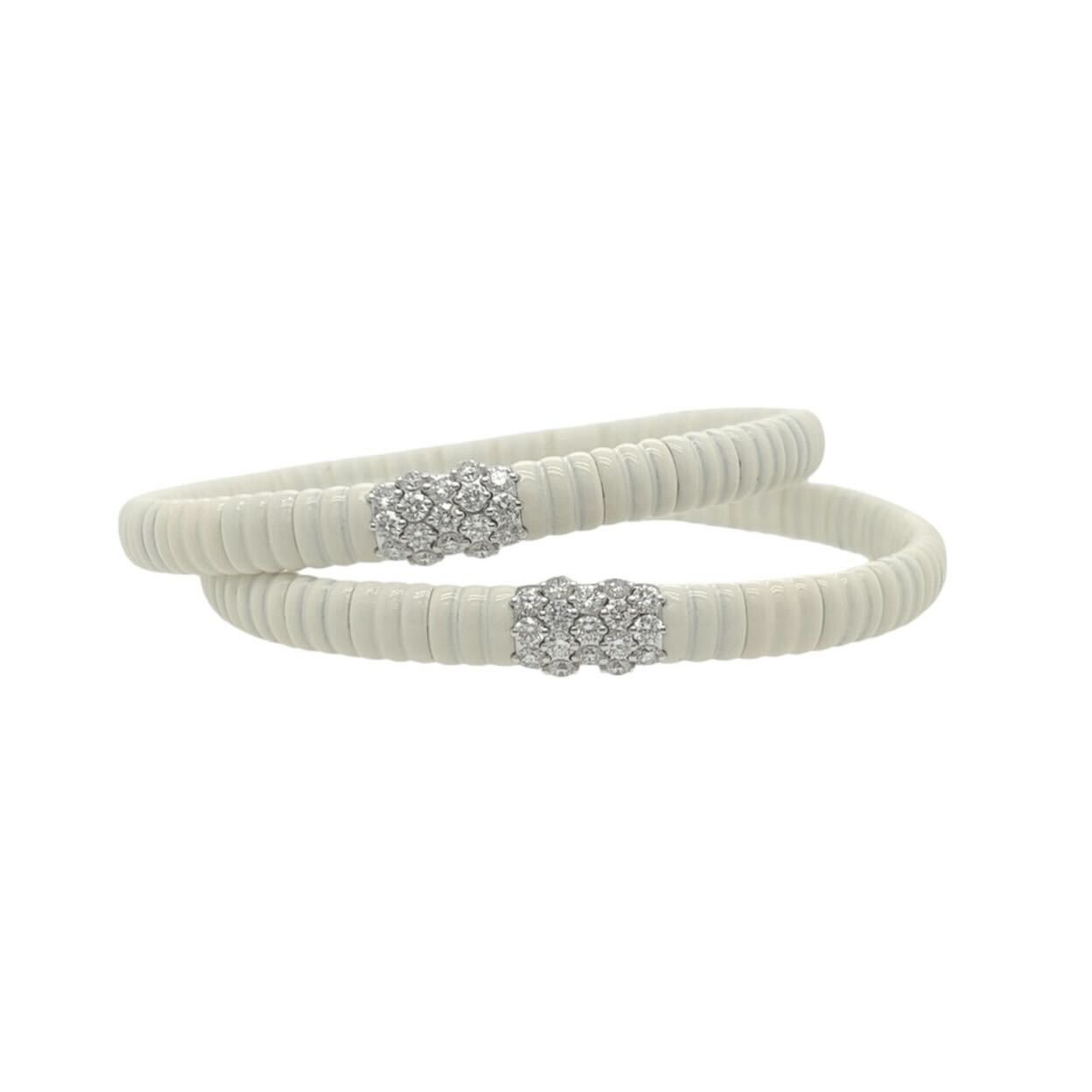 Pair White Ceramic Diamond Flexible Bracelets