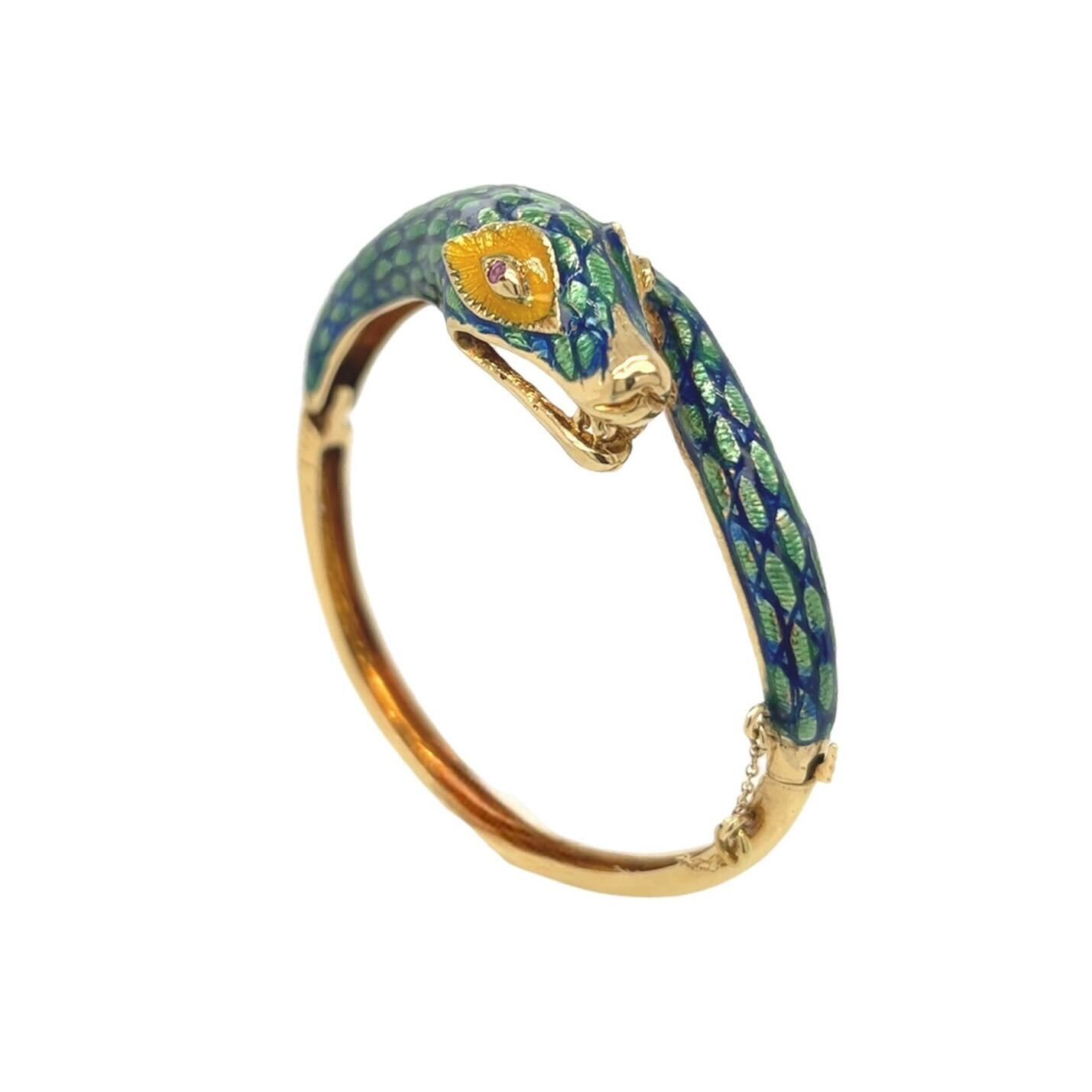 Blue Green Enamel Snake Bracelet