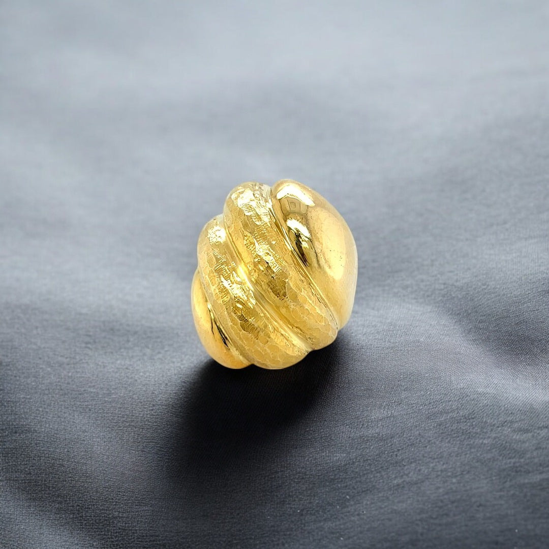 Brushed Hammered Gold Bombe Ring