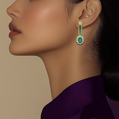 Gold Emerald Diamond Drop Earrings