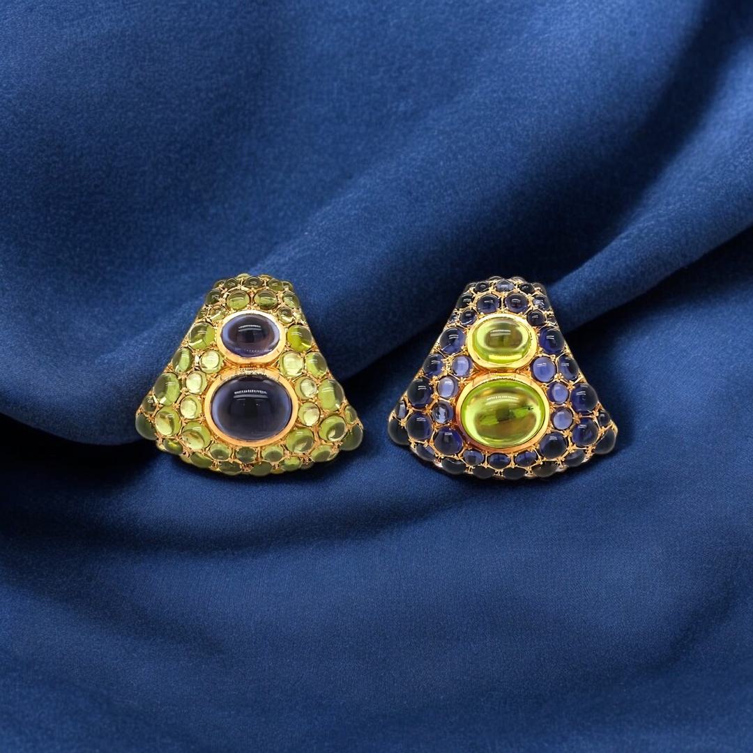 Herz Belperron Peridot Iolite Earrings