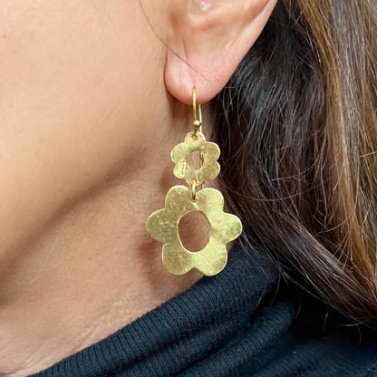 Hammered Gold Floral Drop Earrings
