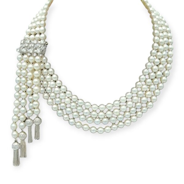 1950s Pearl Diamond Tassel Necklace