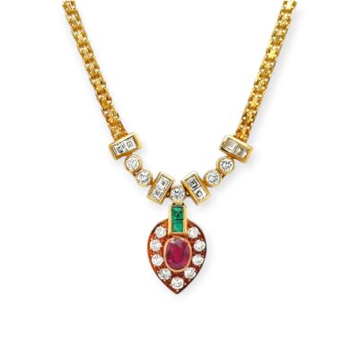 Ruby Emerald Diamond Pendant Necklace