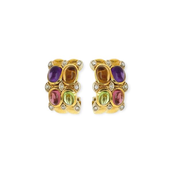 Multi Gem Gold Half Hoop Earrings