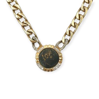 Gold Diamond Ancient Coin Link Necklace