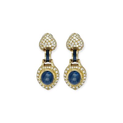 Cabochon Sapphire Diamond Drop Earrings