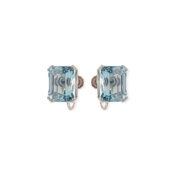 Emerald Cut Aquamarine Earrings