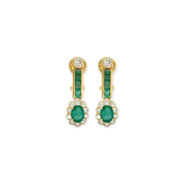 Gold Emerald Diamond Drop Earrings