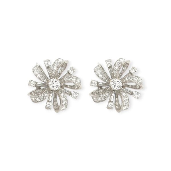 1950s Platinum Diamond Flower Earrings