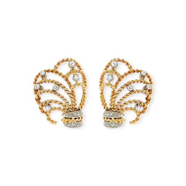 Gold Ropework Diamond Plume Earrings